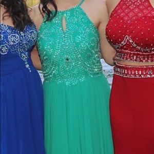 Beaded evening gown in green